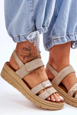 Damskie Buty damskie Vinceza Damskie Skórzane Sandałki Na Rzep Beżowe Fresh Look