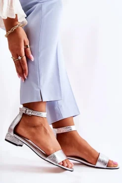 Discount Boto Damskie Skórzane Sandałki Srebrne Shanley