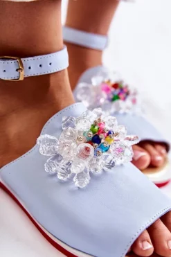 Damskie Boto Damskie Skórzane Sandałki Z Ozdobą Niebieskie Nevassa