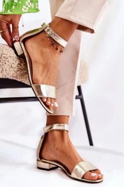 Boto Sandały Na Obcasie*Damskie Skórzane Sandałki Złote Shanley