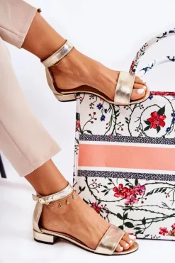 Boto Sandały Na Obcasie*Damskie Skórzane Sandałki Złote Shanley