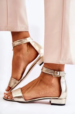 Boto Sandały Na Obcasie*Damskie Skórzane Sandałki Złote Shanley