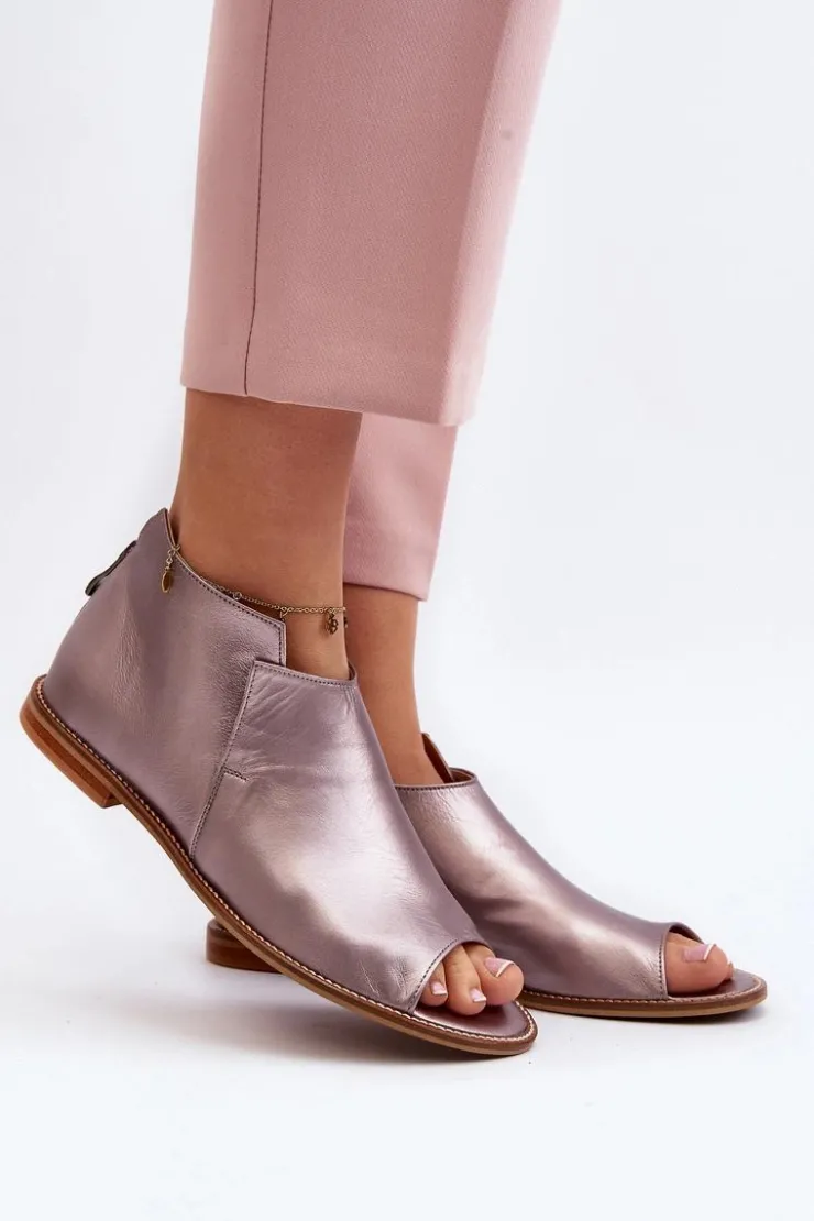 Best Laura Messi Damskie Skórzane Sandały 2443 Różowe Złoto