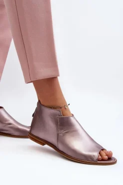 Best Laura Messi Damskie Skórzane Sandały 2443 Różowe Złoto