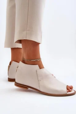 New Laura Messi Damskie Skórzane Sandały 2443 Białe