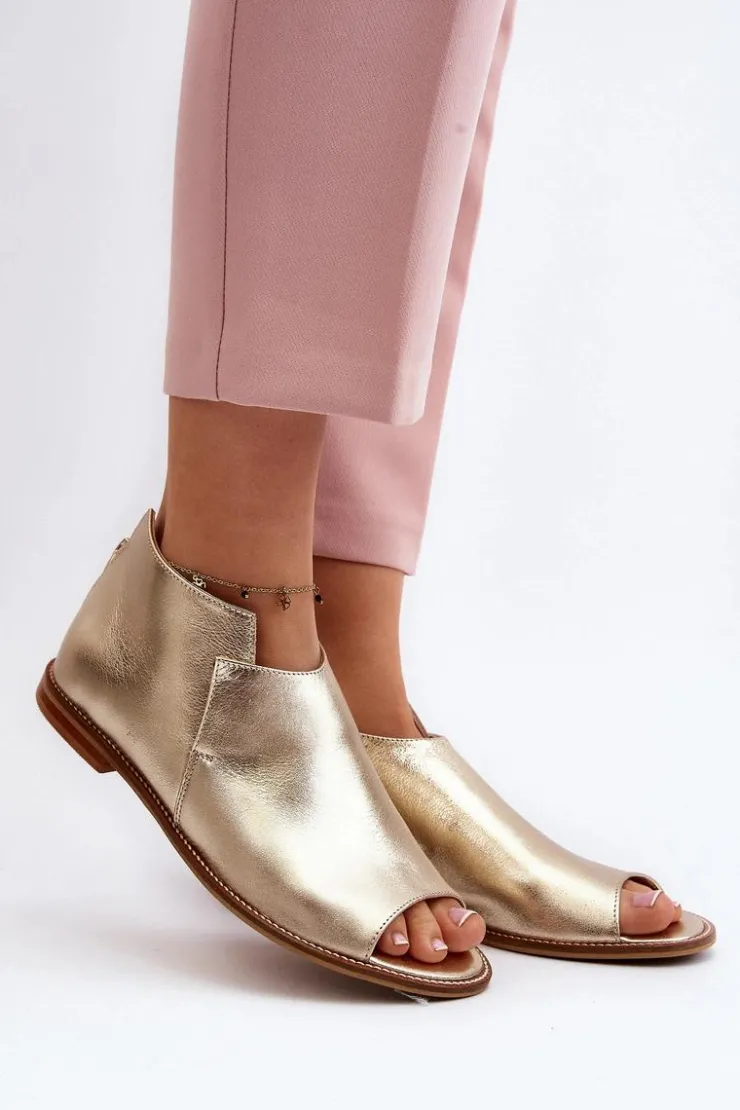 Hot Laura Messi Damskie Skórzane Sandały 2443 Złote