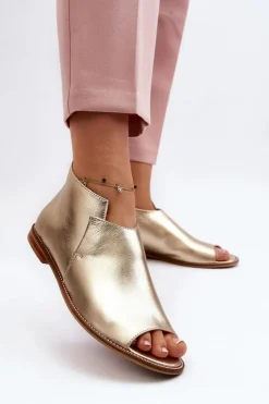 Hot Laura Messi Damskie Skórzane Sandały 2443 Złote