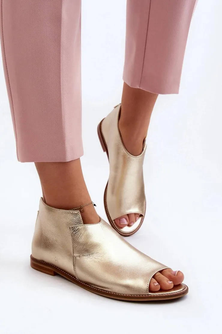 Hot Laura Messi Damskie Skórzane Sandały 2443 Złote