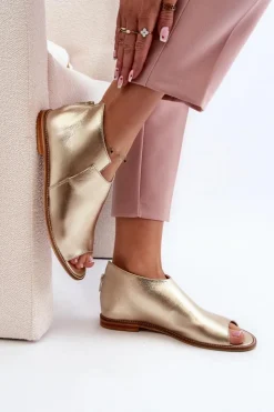 Hot Laura Messi Damskie Skórzane Sandały 2443 Złote