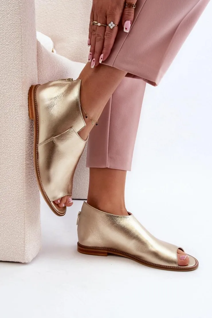 Hot Laura Messi Damskie Skórzane Sandały 2443 Złote