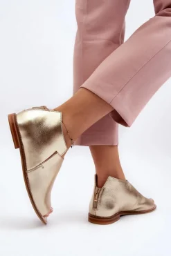 Hot Laura Messi Damskie Skórzane Sandały 2443 Złote