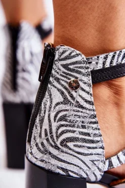 Damskie Maciejka Damskie Skórzane Sandały Na Masywnym Słupku 05514-03 Szare