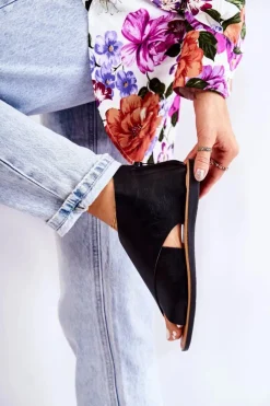 Damskie Damskie buty S.Barski Damskie Skórzane Sandały Na Szeroką Stopę Czarne Catalise