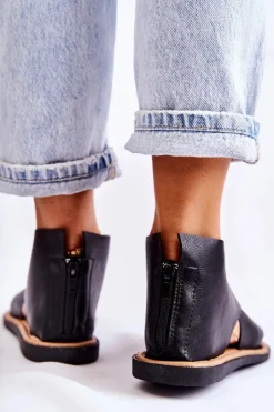 Damskie Damskie buty S.Barski Damskie Skórzane Sandały Na Szeroką Stopę Czarne Catalise