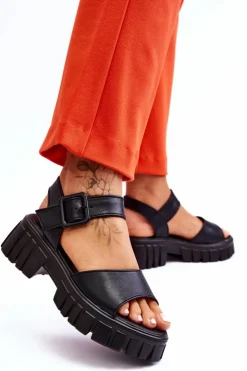 Damskie Buty damskie Vinceza Damskie Skórzane Sandały Na Płaskim Obcasie Czarne Dean