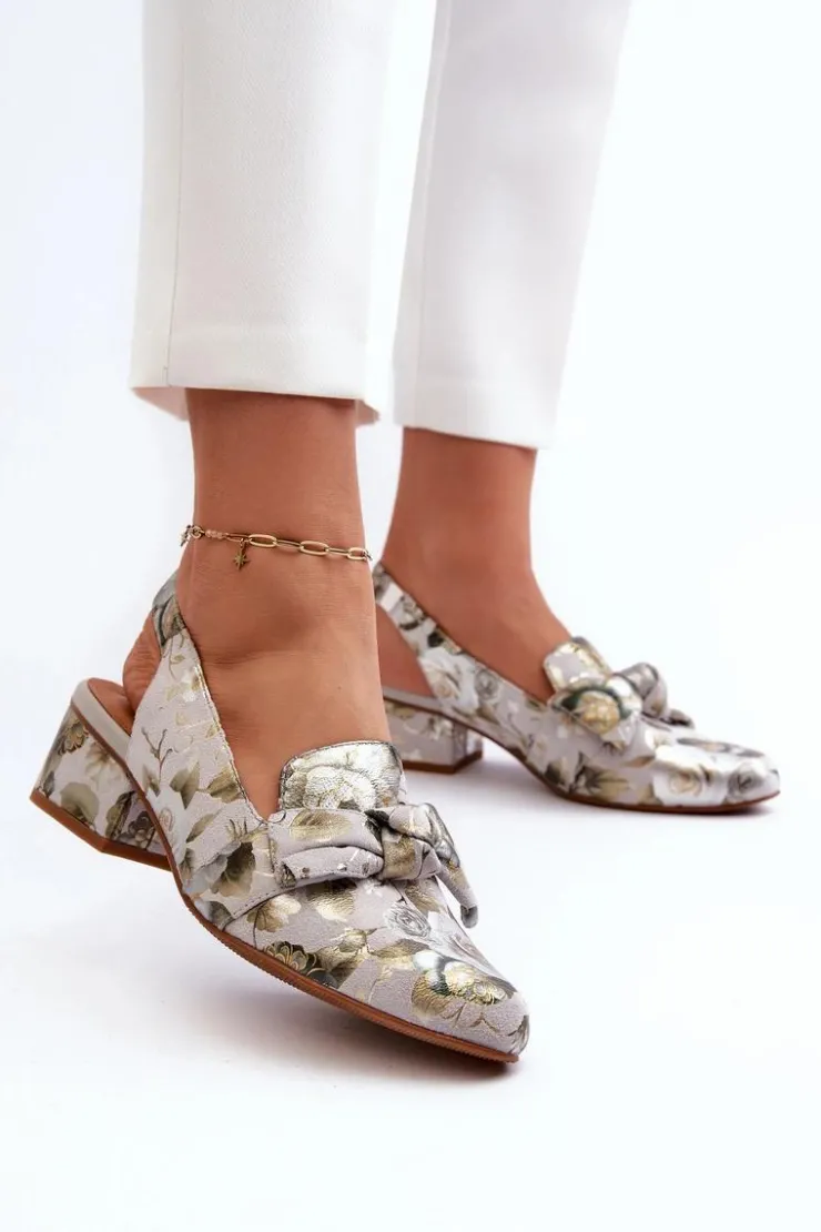 New Maciejka Damskie Skórzane Sandały Na Niskim Obcasie W Kwiaty N6539-38 Zielone