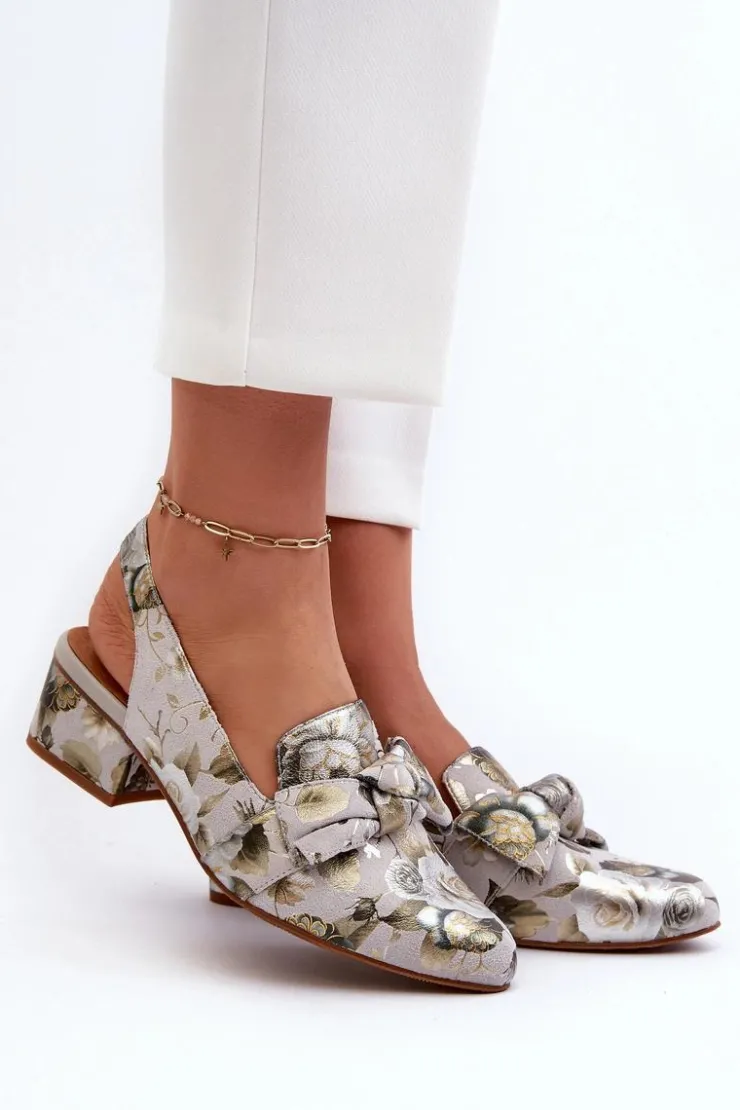 New Maciejka Damskie Skórzane Sandały Na Niskim Obcasie W Kwiaty N6539-38 Zielone