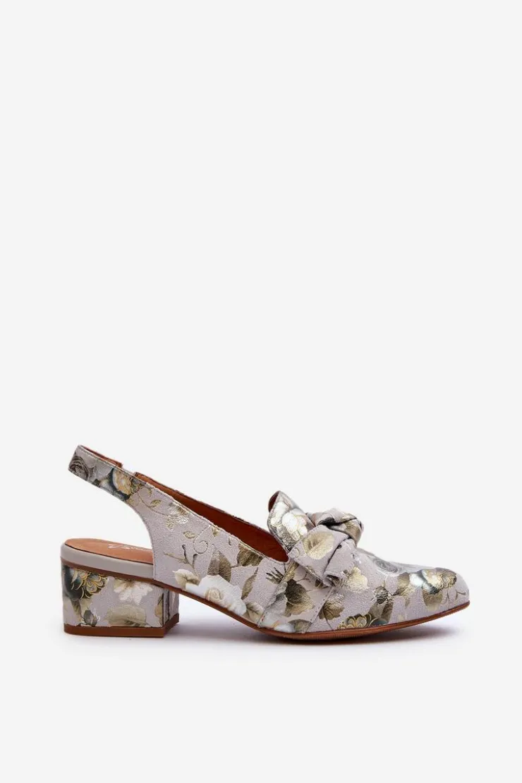 New Maciejka Damskie Skórzane Sandały Na Niskim Obcasie W Kwiaty N6539-38 Zielone