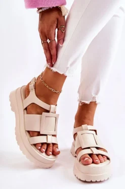 Damskie Boto Damskie Skórzane Sandały Na Platformie Beżowe Corene