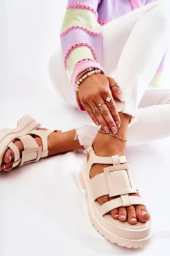 Damskie Boto Damskie Skórzane Sandały Na Platformie Beżowe Corene