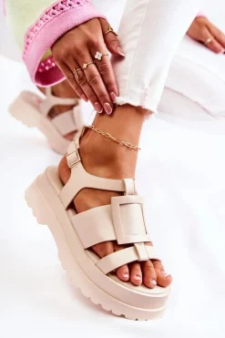 Damskie Boto Damskie Skórzane Sandały Na Platformie Beżowe Corene