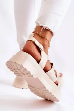 Damskie Boto Damskie Skórzane Sandały Na Platformie Beżowe Corene