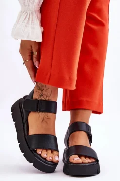 New Buty damskie Vinceza Damskie Skórzane Sandały Na Platformie Czarne Katte