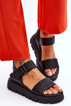 New Buty damskie Vinceza Damskie Skórzane Sandały Na Platformie Czarne Katte