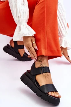 New Buty damskie Vinceza Damskie Skórzane Sandały Na Platformie Czarne Katte
