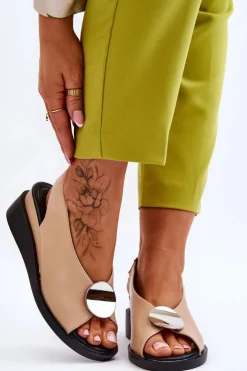 Sale Buty damskie Vinceza Damskie Skórzane Sandały Na Koturnie Beżowe Justice