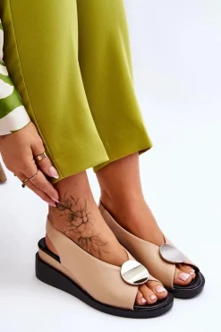 Sale Buty damskie Vinceza Damskie Skórzane Sandały Na Koturnie Beżowe Justice