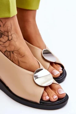 Sale Buty damskie Vinceza Damskie Skórzane Sandały Na Koturnie Beżowe Justice