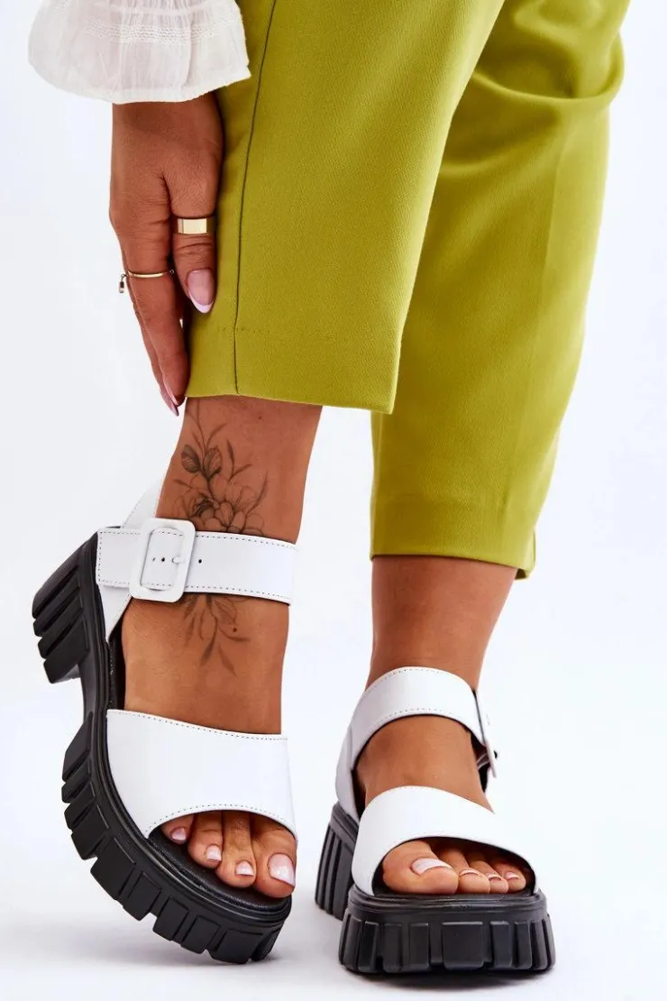 Online Buty damskie Vinceza Damskie Skórzane Sandały Na Płaskim Obcasie Białe Dean