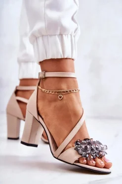 Boto Sandały Na Obcasie*Damskie Skórzane Sandały Na Obcasie Beżowe Torine