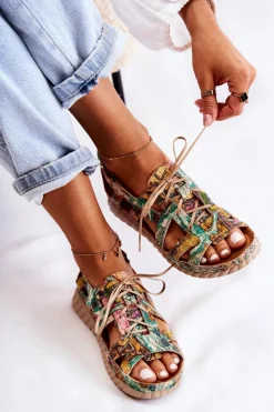 Maciejka Sandały Płaskie*Damskie Skórzane Sandały Na Rzep 05375-09 Zielone