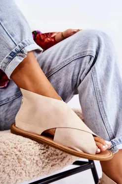 Damskie Damskie buty S.Barski Damskie Skórzane Sandały Na Szeroką Stopę Beżowe Catalise