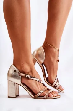 Best Maciejka Damskie Skórzane Sandały Na Słupku 05592-25 Złote