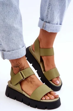 Buty damskie Vinceza Sandały Na Koturnie*Damskie Skórzane Sandały Na Platformie Zielone Katte