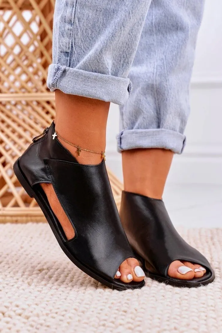 Best Boto Damskie Skórzane Sandały Nicole 2622 Czarne