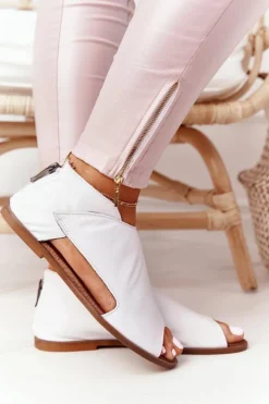 Boto Sandały Płaskie*Damskie Skórzane Sandały Nicole 2622 Białe