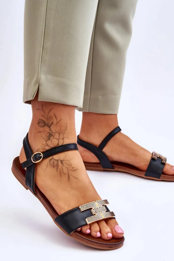 Outlet Damskie buty S.Barski Damskie Skórzane Sandały S.Barski KV-5541-37 Czarne