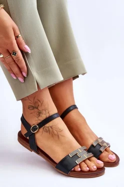 Outlet Damskie buty S.Barski Damskie Skórzane Sandały S.Barski KV-5541-37 Czarne