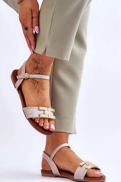 Damskie Damskie buty S.Barski Damskie Skórzane Sandały S.Barski KV-5541-37 Beżowe