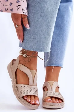 Buty damskie Vinceza Sandały Płaskie*Damskie Skórzane Sandały Wsuwane Beżowe Lora