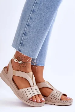 Buty damskie Vinceza Sandały Płaskie*Damskie Skórzane Sandały Wsuwane Beżowe Lora