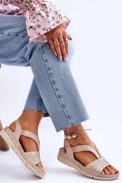 Buty damskie Vinceza Sandały Płaskie*Damskie Skórzane Sandały Wsuwane Beżowe Lora