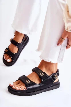 Damskie Damskie buty S.Barski Damskie Skórzane Sandały Z Ozdobą Czarne Halis