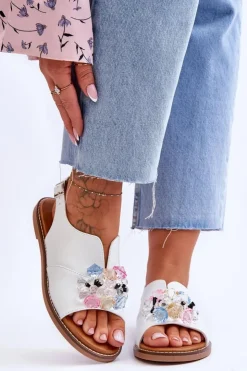 Damskie Buty damskie Vinceza Damskie Skórzane Sandały Z Kamieniami Białe Mersea