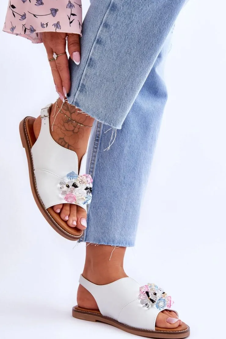 Damskie Buty damskie Vinceza Damskie Skórzane Sandały Z Kamieniami Białe Mersea