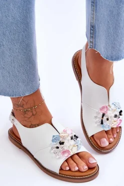 Damskie Buty damskie Vinceza Damskie Skórzane Sandały Z Kamieniami Białe Mersea